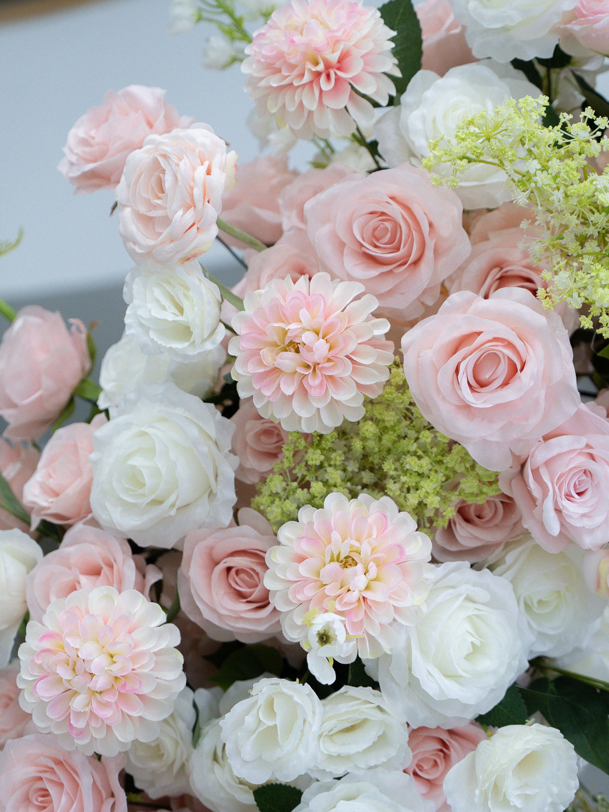 Sorelia: Luxury Blush Pink, Ivory White & Soft Sorelia Silk Floral Ground Horn Arch Arrangement with Lush Cascading Greenery for Romantic Minimalist Weddings & Garden Event Decor Frame Included