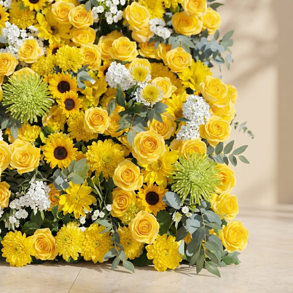 Talsira:5D Yellow Silk Rose Flower Wall Roll-Up Fabric Backdrop for Romantic Weddings & Proposals Free Shipping