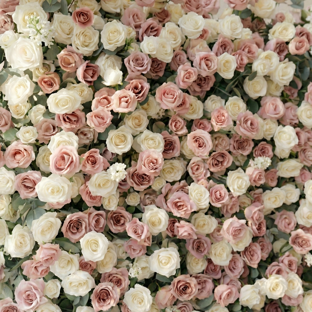 Thaliah: 5D Elegant Dusty Rose & Cream Silk Rose Flower Wall Roll-Up Fabric Backdrop for Luxury Weddings & Events Free Shipping