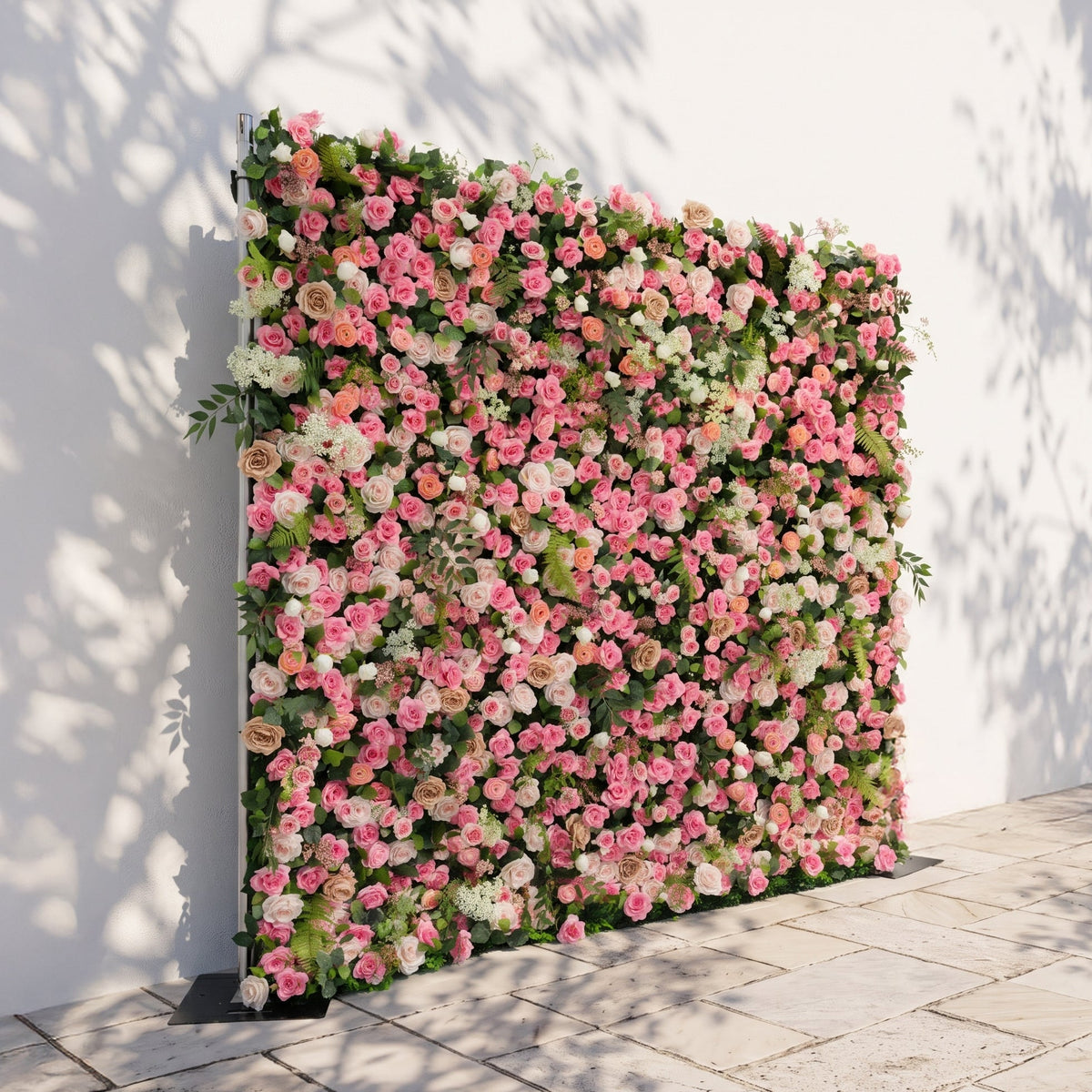 Valevia:5D Multi Tone Hot Pink & Ivory White Silk Rose Flower Wall Roll-Up Fabric Backdrop for Romantic Weddings & Proposals Free Shipping