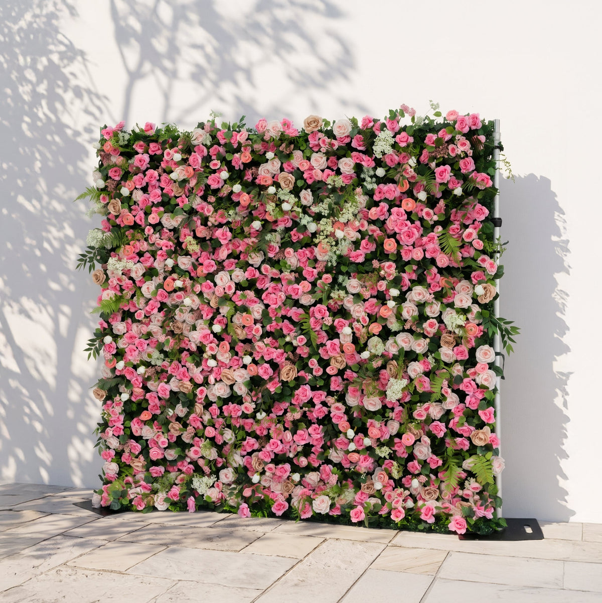 Valevia:5D Multi Tone Hot Pink & Ivory White Silk Rose Flower Wall Roll-Up Fabric Backdrop for Romantic Weddings & Proposals Free Shipping