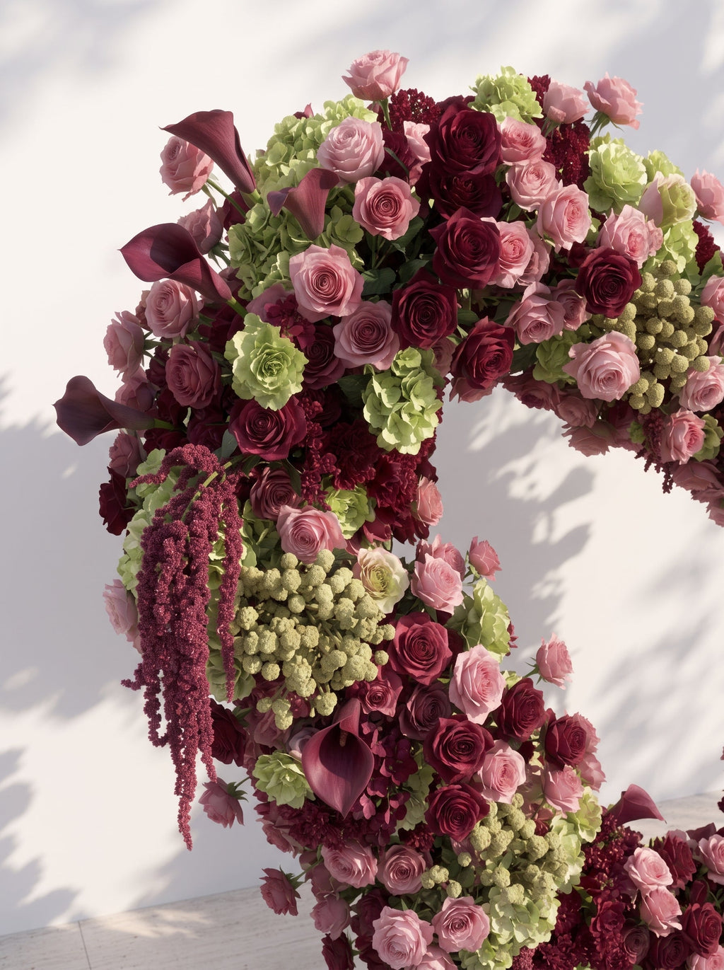 Valie:  Heart-Shaped Floral Arch for Elegant Garden Wedding & Proposal Party — floral detail