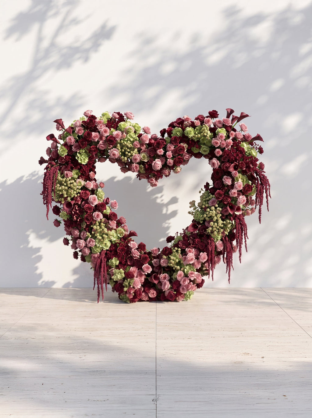 Valie:  Heart-Shaped Floral Arch for Elegant Garden Wedding & Proposal Party — front view