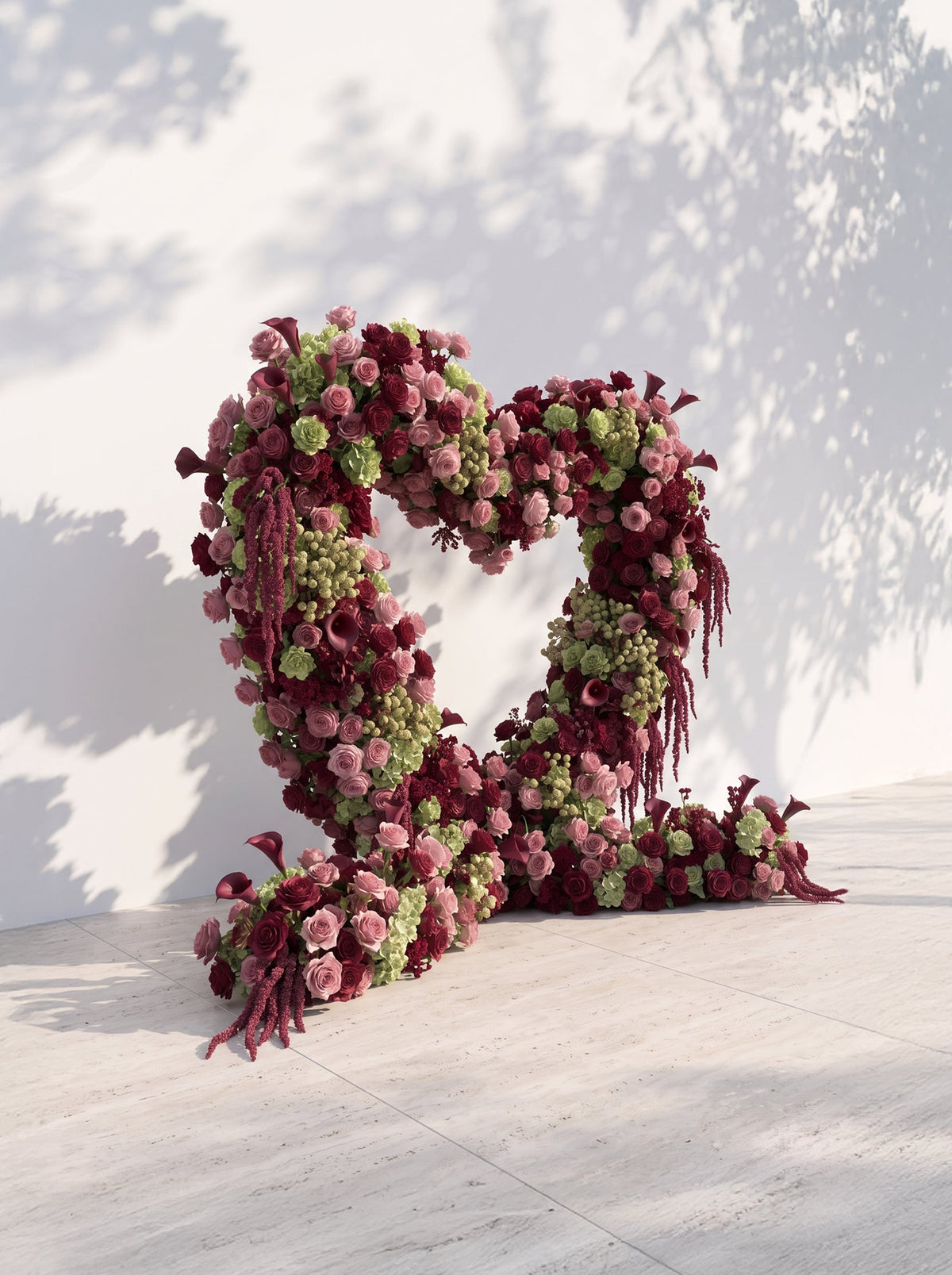 Valie:  Heart-Shaped Floral Arch for Elegant Garden Wedding & Proposal Party — left view
