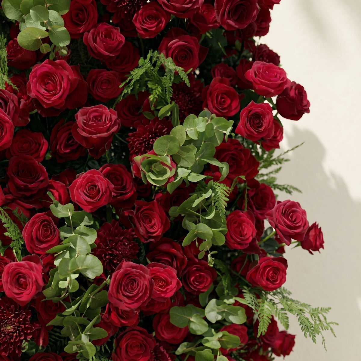 Velrella:Luxury 5D Red Roses Silk Floral Wall with Greenery Roll-Up Backdrop for Romantic Weddings Free Shipping