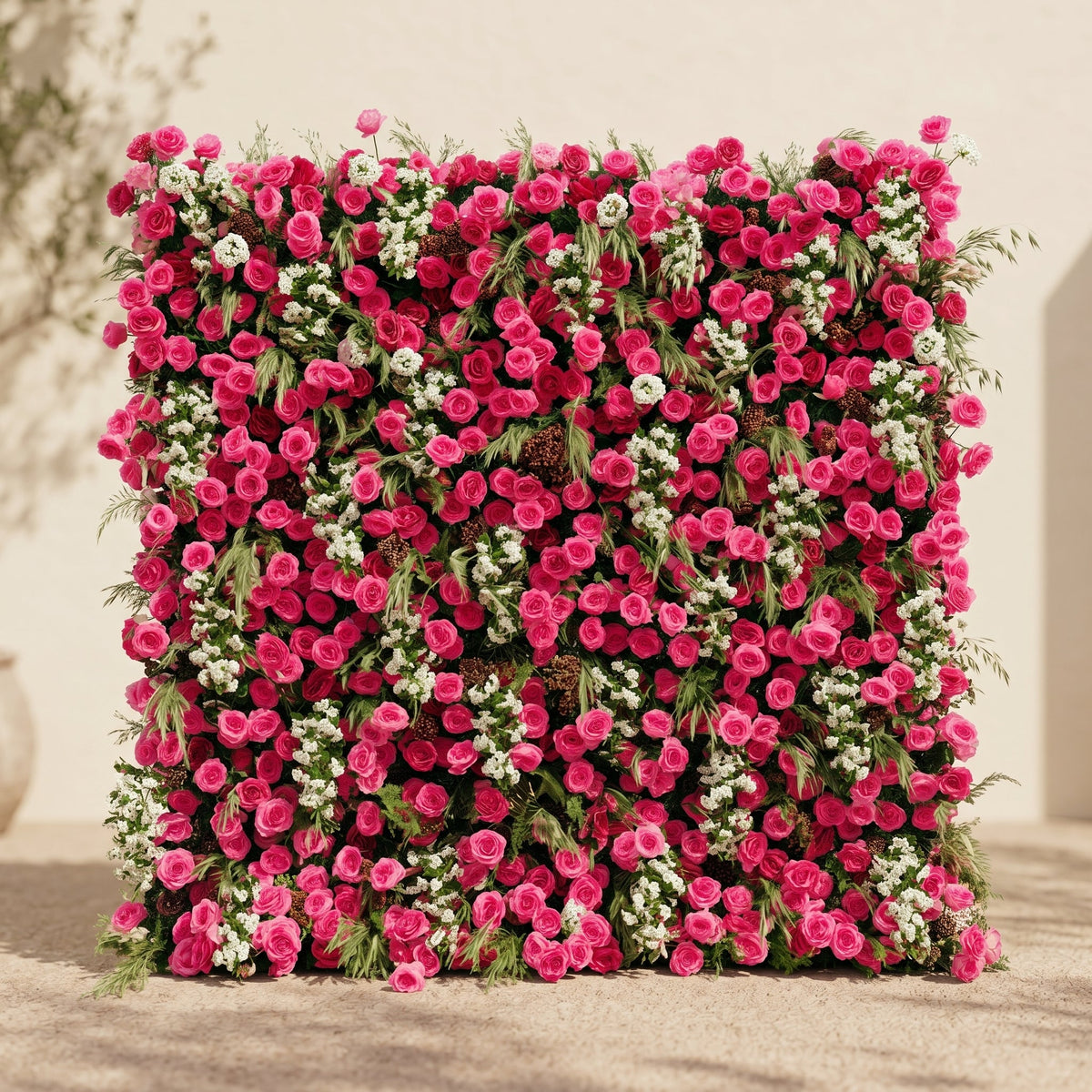 Velsora:5D Hot Pink & Ivory White Silk Rose Flower Wall Roll-Up Fabric Backdrop for Romantic Weddings & Proposals Free Shipping