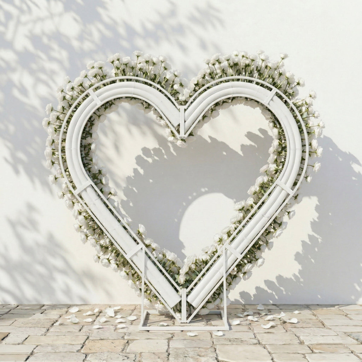 Virellea: Heart-Shaped Pure White Silk Rose Floral Arch Arrangement for Elegant Wedding Ceremonies | Ceremony & Event Decor