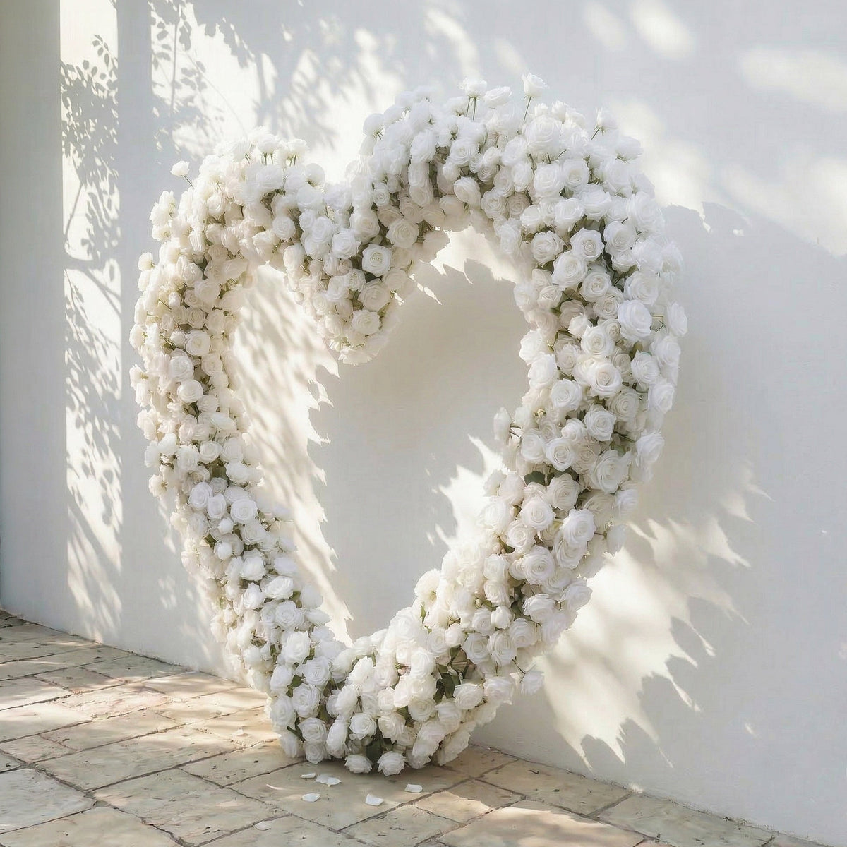 Virellea: Heart-Shaped Pure White Silk Rose Floral Arch Arrangement for Elegant Wedding Ceremonies | Ceremony & Event Decor