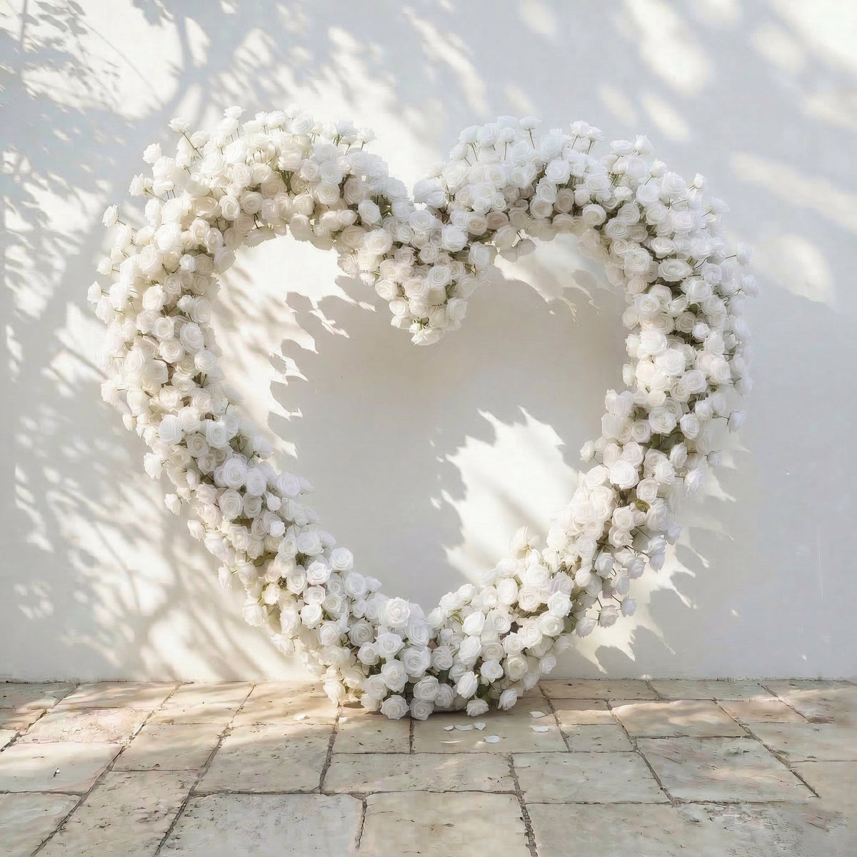 Virellea: Heart-Shaped Pure White Silk Rose Floral Arch Arrangement for Elegant Wedding Ceremonies | Ceremony & Event Decor