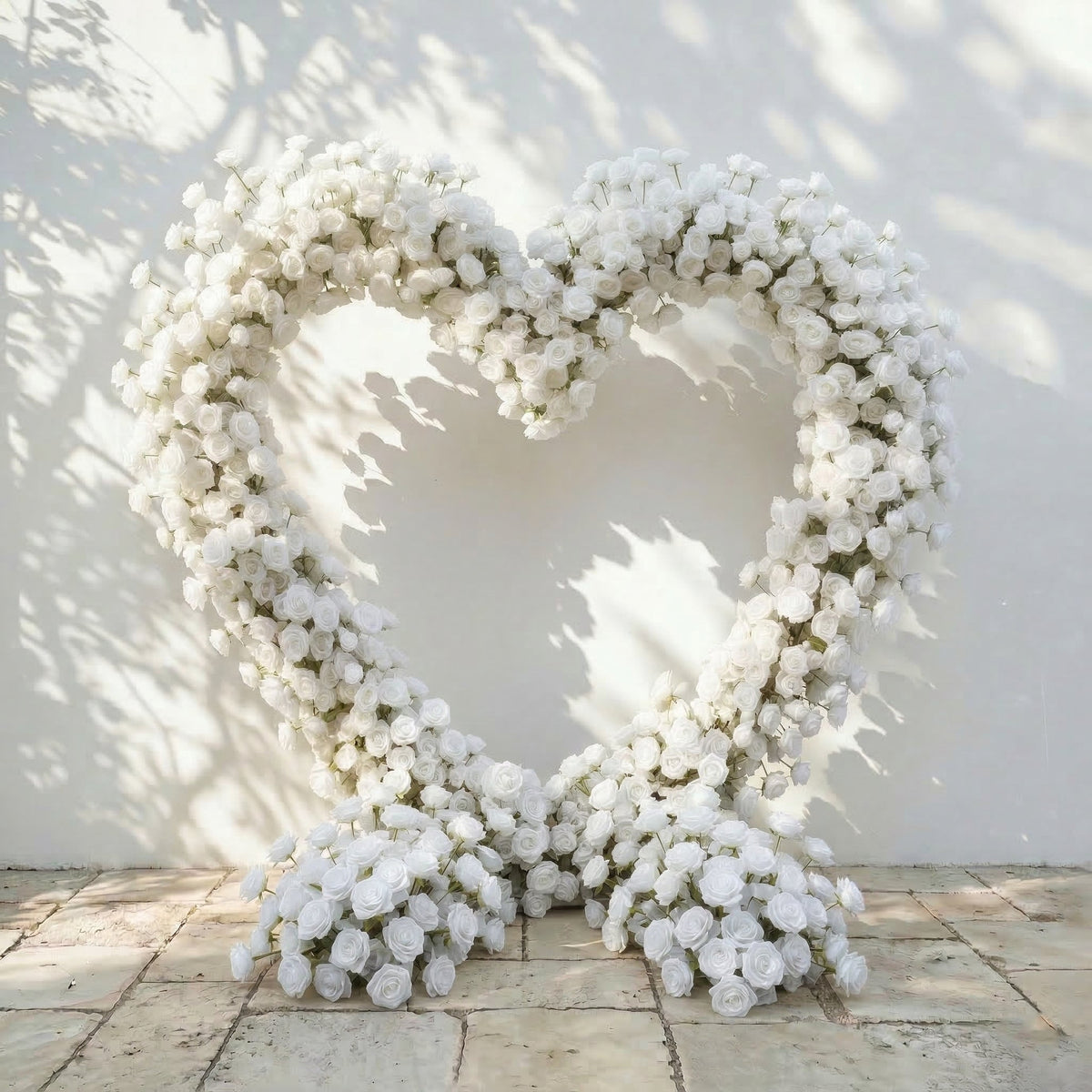 Virellea: Heart-Shaped Pure White Silk Rose Floral Arch Arrangement for Elegant Wedding Ceremonies | Ceremony & Event Decor