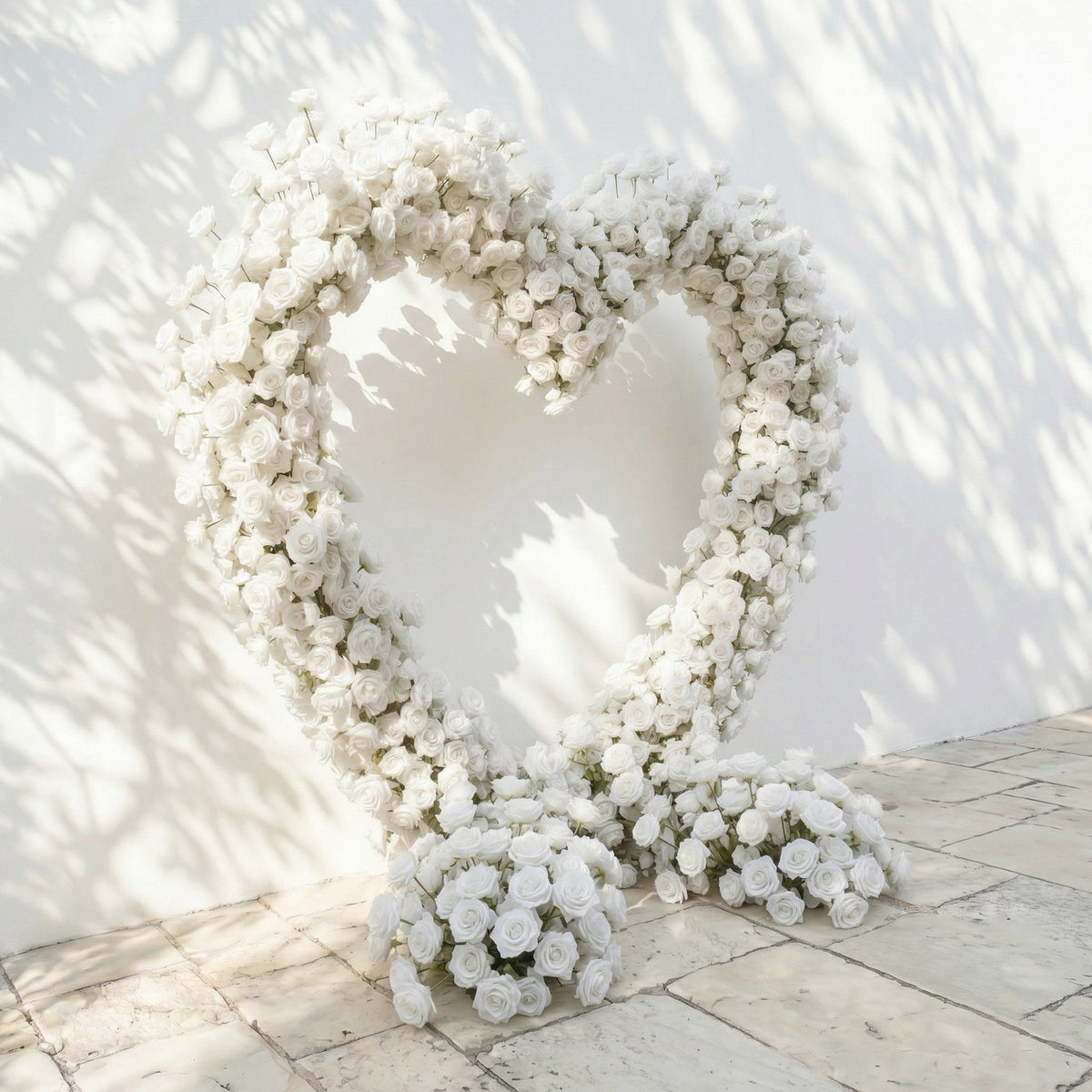 Virellea: Heart-Shaped Pure White Silk Rose Floral Arch Arrangement for Elegant Wedding Ceremonies | Ceremony & Event Decor