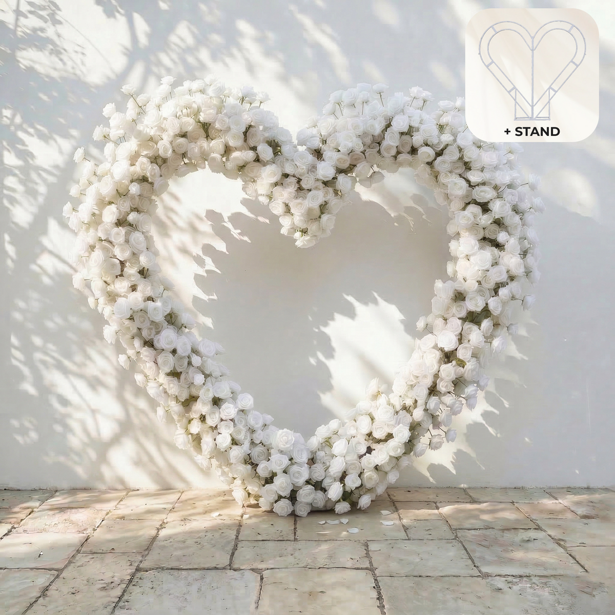 Virellea: Heart-Shaped Pure White Silk Rose Floral Arch Arrangement for Elegant Wedding Ceremonies | Ceremony & Event Decor