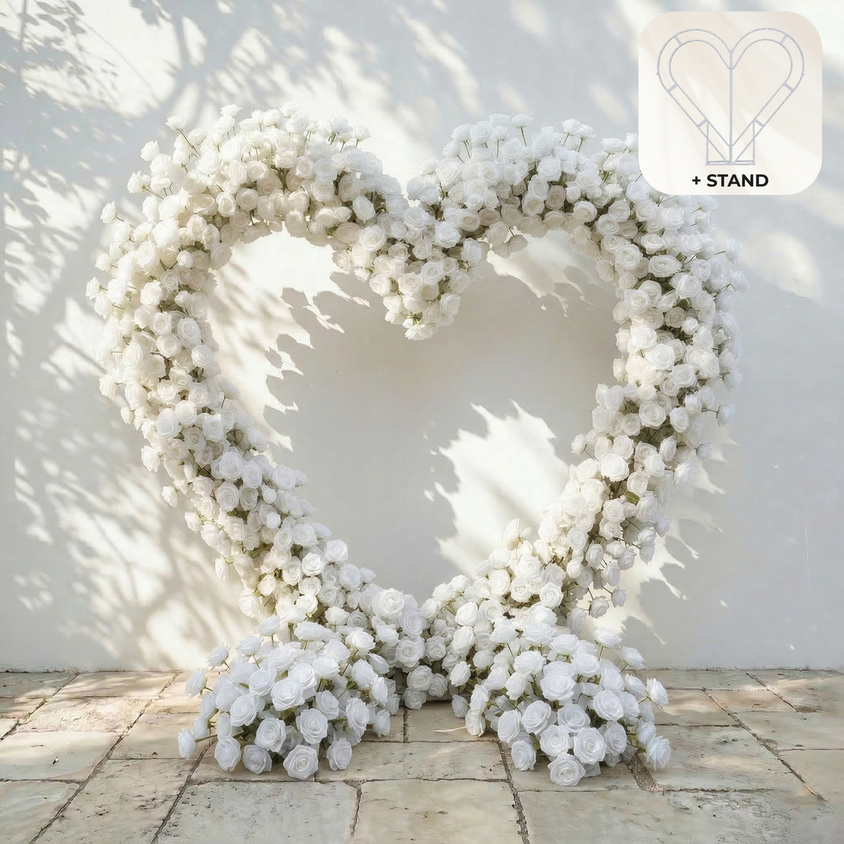 Virellea: Heart-Shaped Pure White Silk Rose Floral Arch Arrangement for Elegant Wedding Ceremonies | Ceremony & Event Decor