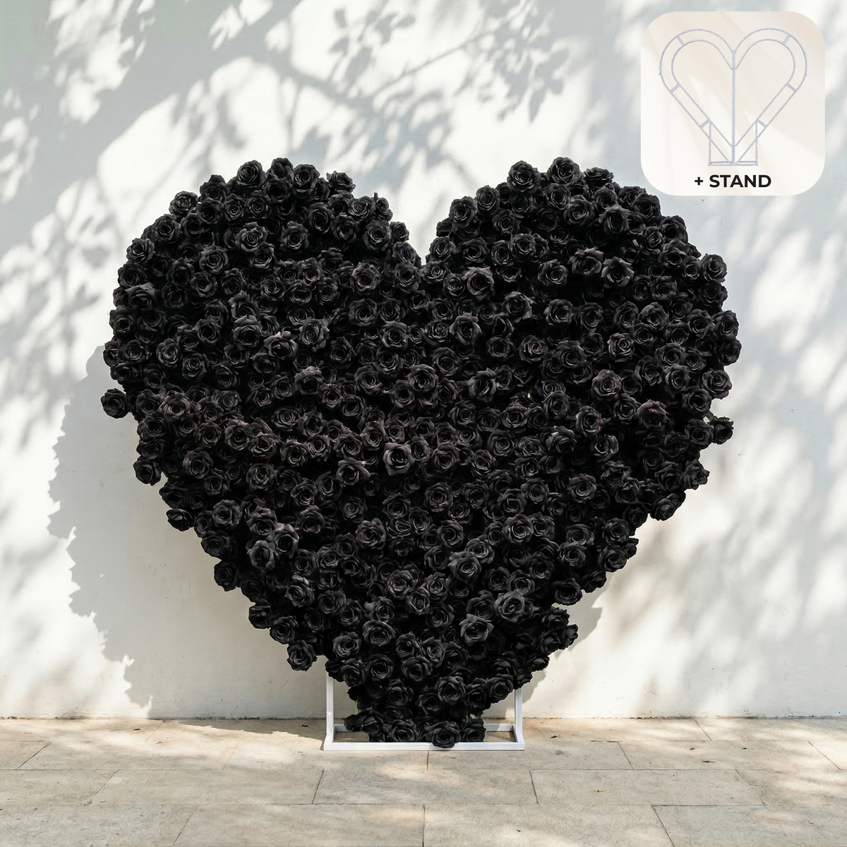 Xelune: 3D Mysterious All-Black Heart-Shaped Artificial Floral Backdrop for Luxury Photo Booth & Events Free Shipping
