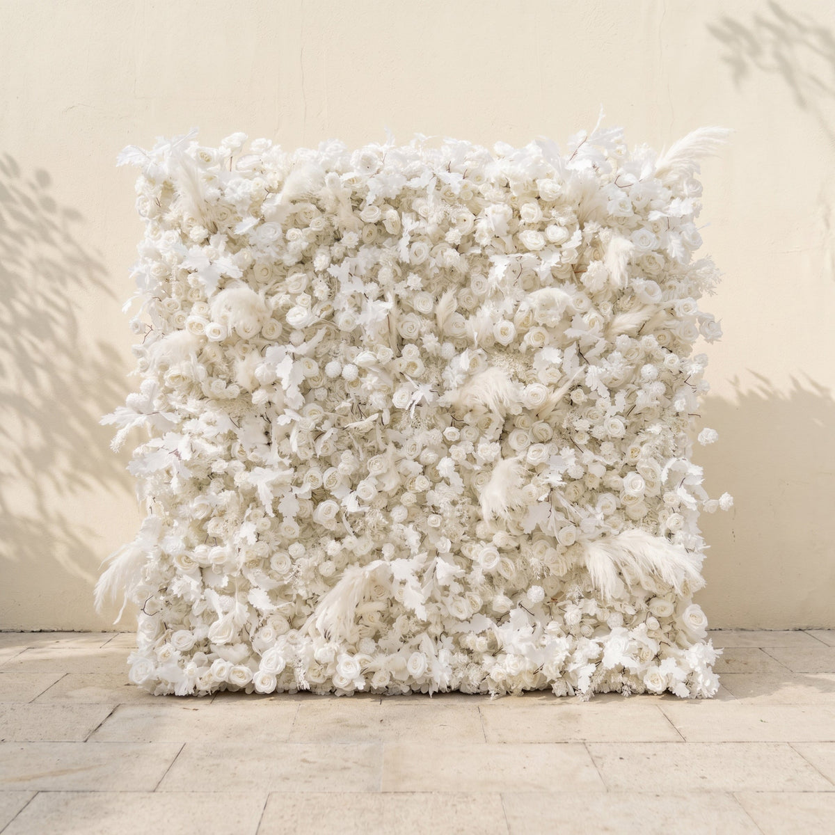 Zarenbelle: Classic White 5D Flower wall with Roses and Pampas for Wedding&Event Decor zarenbelle front