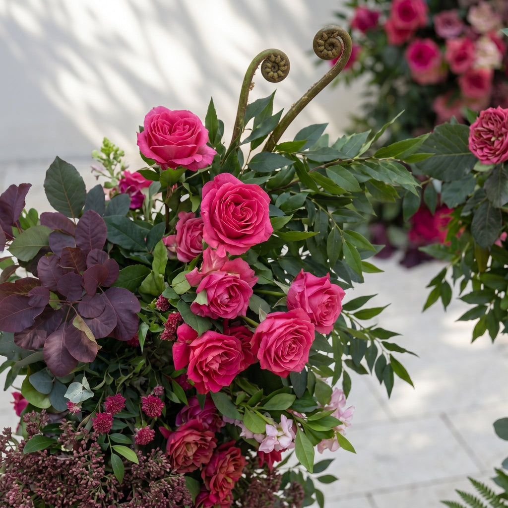 Zarenette Horn Arch: 2026 New Luxury Floral Arch with Red & Pink Roses and Greenery Floral Arch for Weddings & Events & Events Decor Incuding Frame | Event Floral Decor
