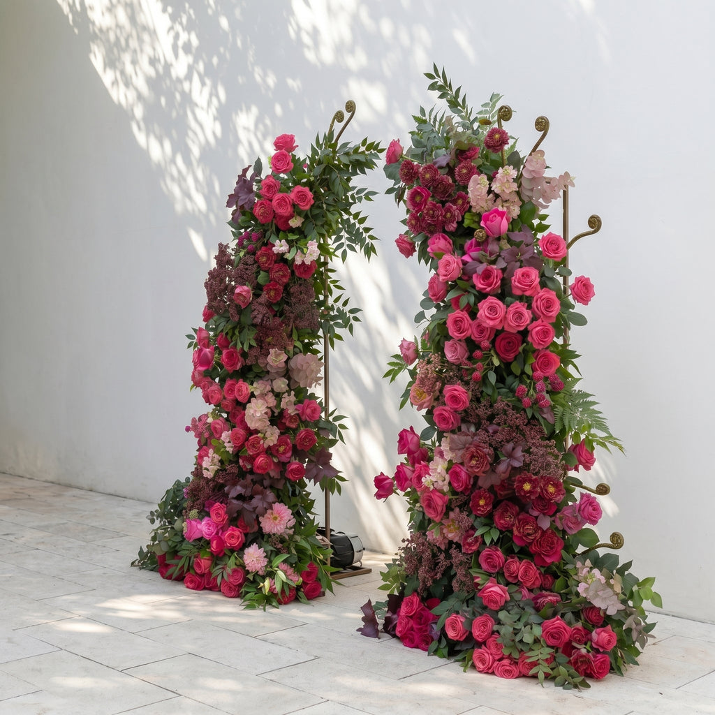 Zarenette Horn Arch: 2026 New Luxury Floral Arch with Red & Pink Roses and Greenery Floral Arch for Weddings & Events & Events Decor Incuding Frame | Event Floral Decor
