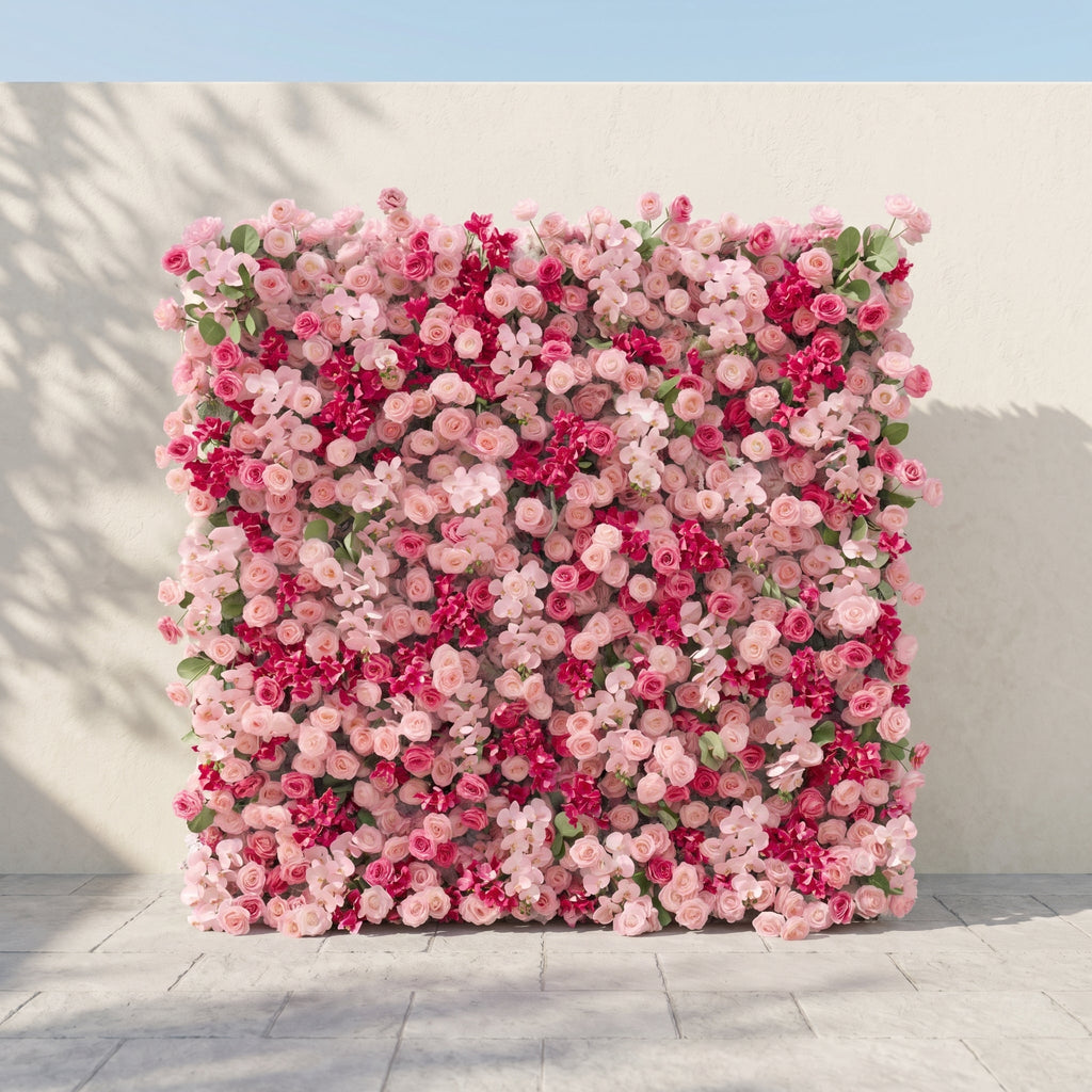 Zarlyra:Luxury 5D Ombre Hot Pink & Blush Silk Floral Wall Roll-Up Backdrop for Vibrant Romantic Weddings | Wedding & Celebration Collection | Free Shipping