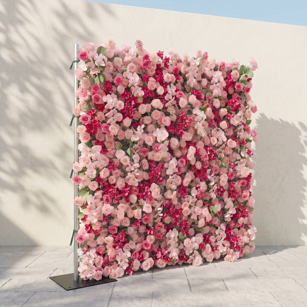 Zarlyra:Luxury 5D Ombre Hot Pink & Blush Silk Floral Wall Roll-Up Backdrop for Vibrant Romantic Weddings | Wedding & Celebration Collection | Free Shipping
