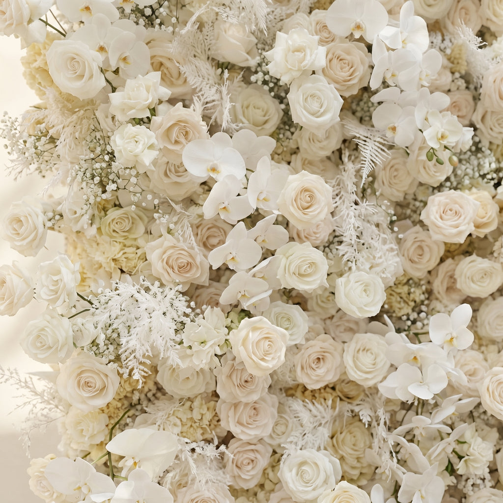 Zelaria:5D Cream White & Ivory White Silk Rose Flower Wall Roll-Up Fabric Backdrop for Romantic Weddings & Proposals Free Shipping