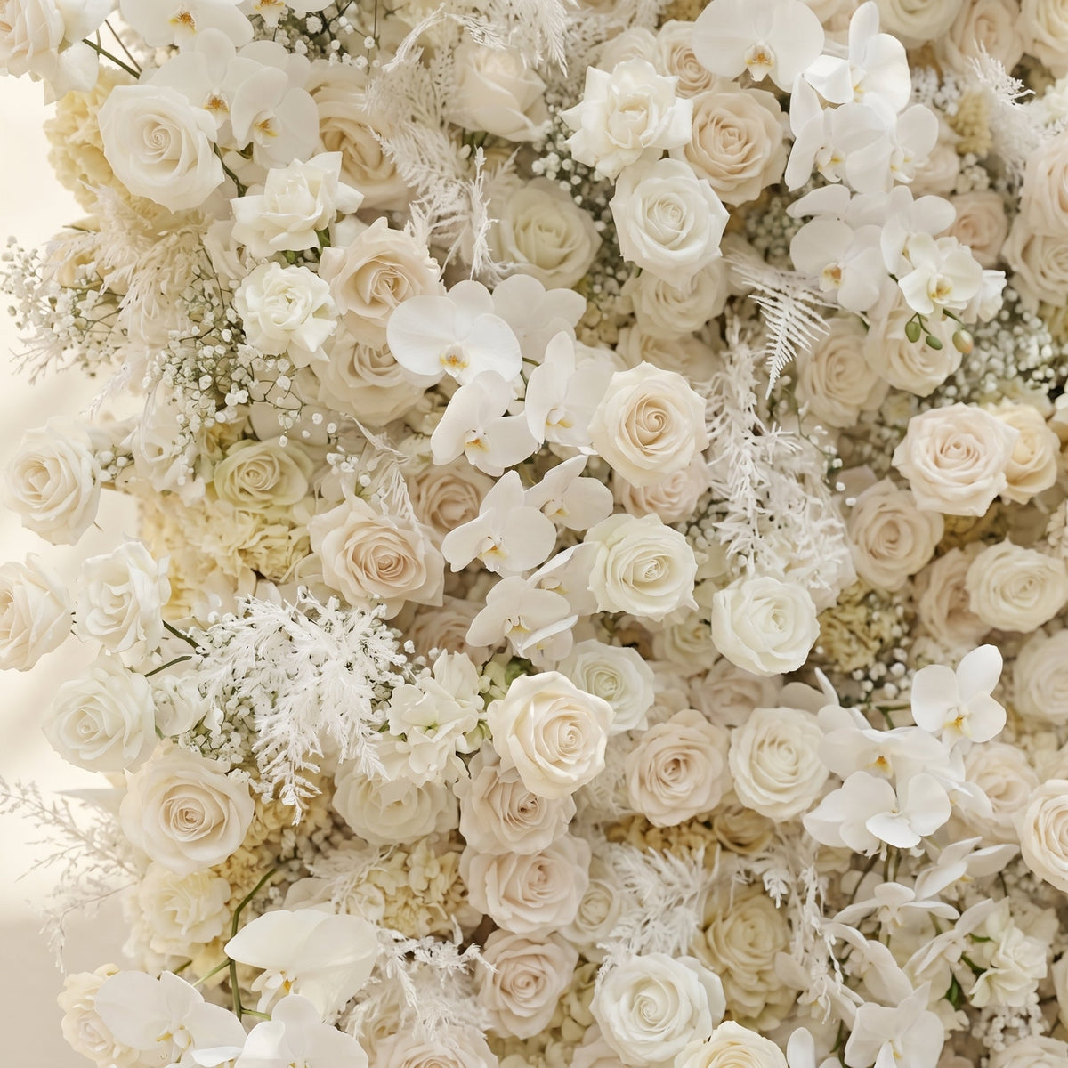 Zelaria:5D Cream White & Ivory White Silk Rose Flower Wall Roll-Up Fabric Backdrop for Romantic Weddings & Proposals Free Shipping