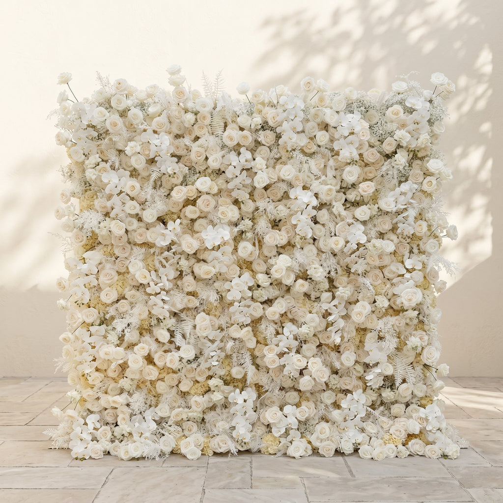 Zelaria:5D Cream White & Ivory White Silk Rose Flower Wall Roll-Up Fabric Backdrop for Romantic Weddings & Proposals Free Shipping