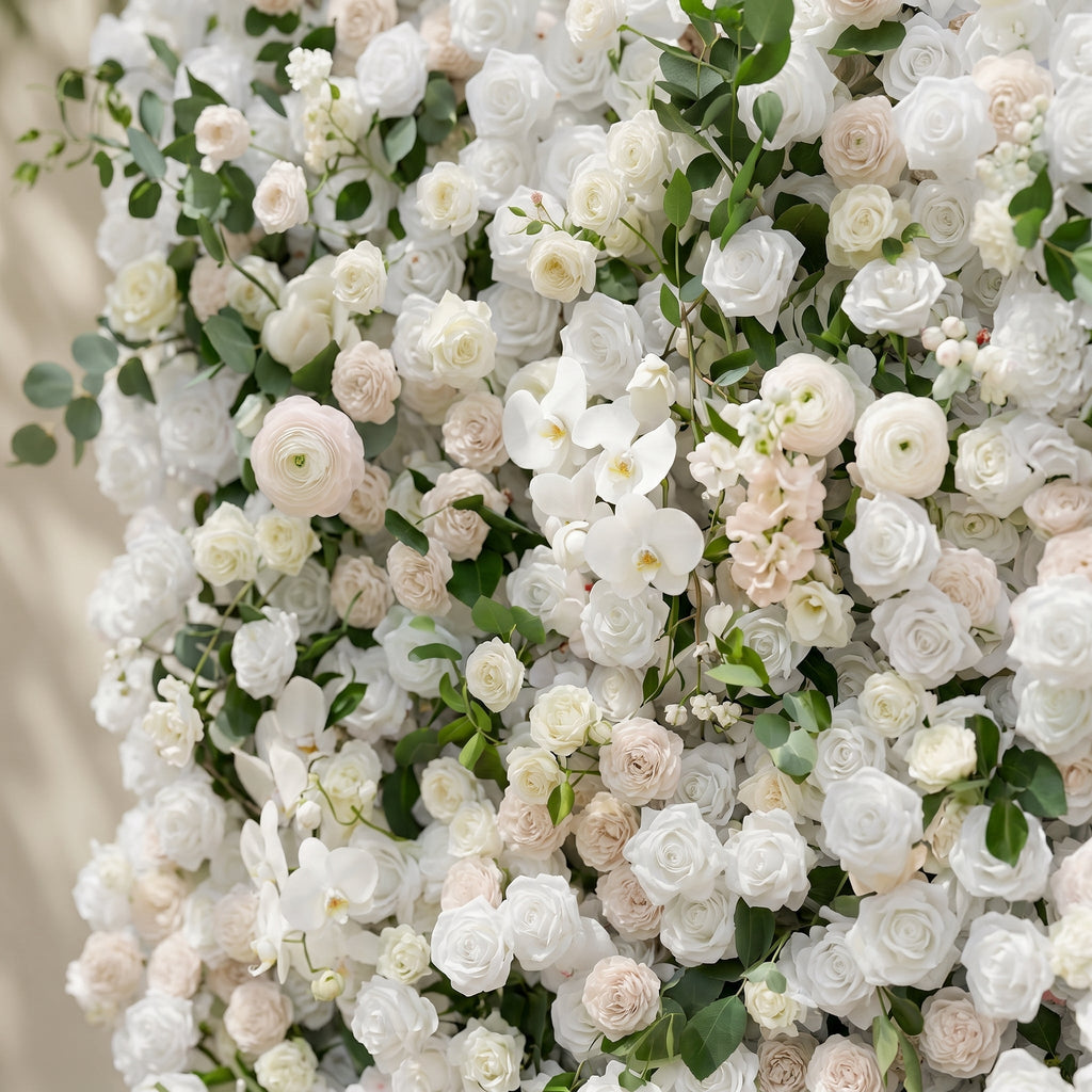 Zelloria:5D Ivory White & Cream White Silk Rose Flower Wall Roll-Up Fabric Backdrop for Romantic Weddings & Proposals | Wedding & Celebration Collection | Free Shipping