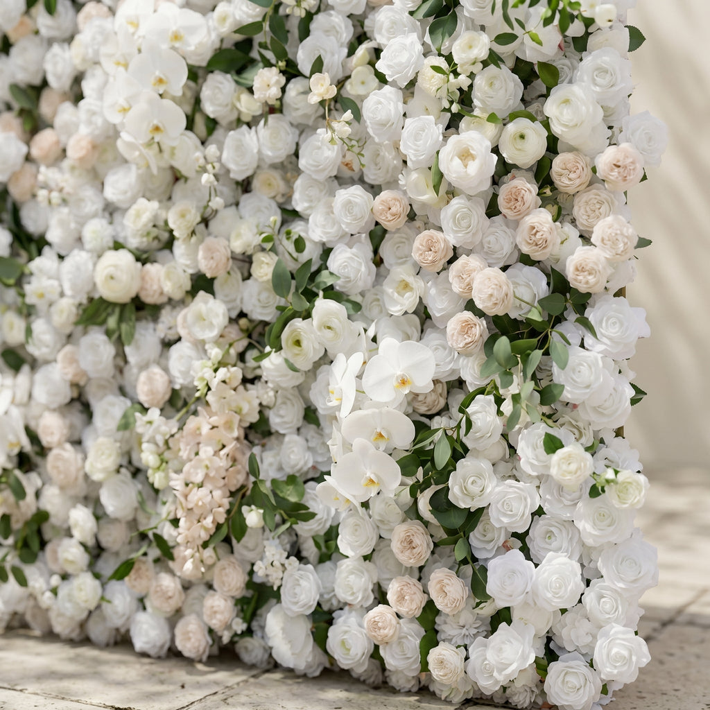 Zelloria:5D Ivory White & Cream White Silk Rose Flower Wall Roll-Up Fabric Backdrop for Romantic Weddings & Proposals | Wedding & Celebration Collection | Free Shipping