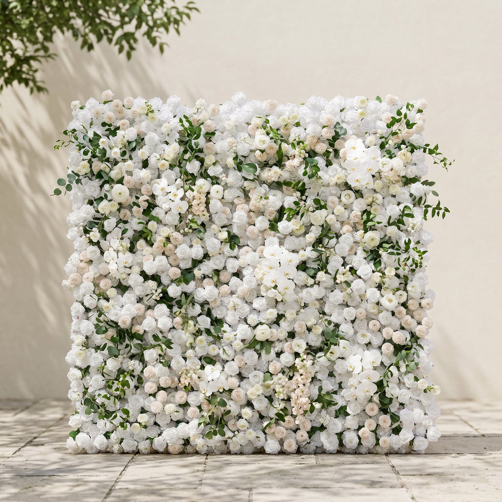 Zelloria:5D Ivory White & Cream White Silk Rose Flower Wall Roll-Up Fabric Backdrop for Romantic Weddings & Proposals | Wedding & Celebration Collection | Free Shipping