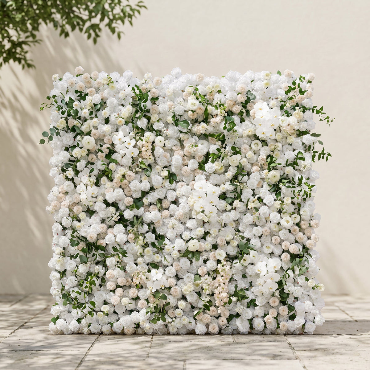 Zelloria:5D Ivory White & Cream White Silk Rose Flower Wall Roll-Up Fabric Backdrop for Romantic Weddings & Proposals | Wedding & Celebration Collection | Free Shipping