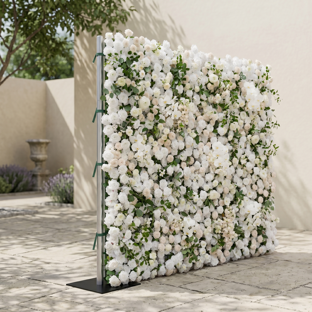 Zelloria:5D Ivory White & Cream White Silk Rose Flower Wall Roll-Up Fabric Backdrop for Romantic Weddings & Proposals | Wedding & Celebration Collection | Free Shipping