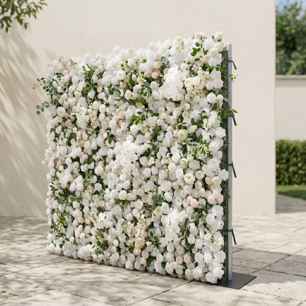 Zelloria:5D Ivory White & Cream White Silk Rose Flower Wall Roll-Up Fabric Backdrop for Romantic Weddings & Proposals | Wedding & Celebration Collection | Free Shipping