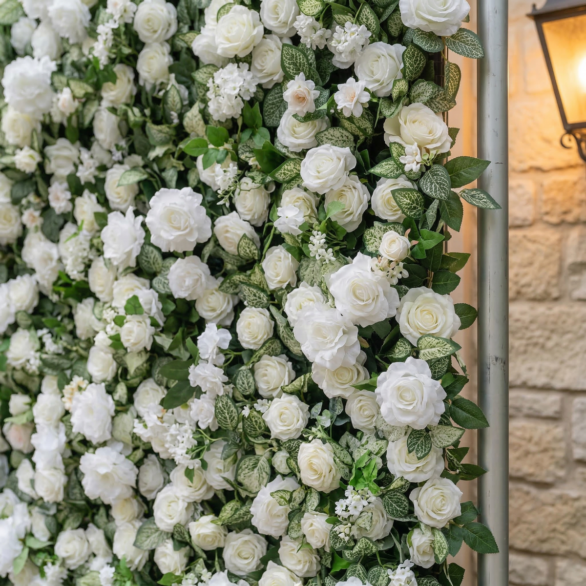 Zirel: 3D Timeless White Flower Wall with Greenery Roll-Up Fabric Backdrop for Luxury Events & Garden Wedding Decor | Wedding & Celebration Collection | Free Shipping