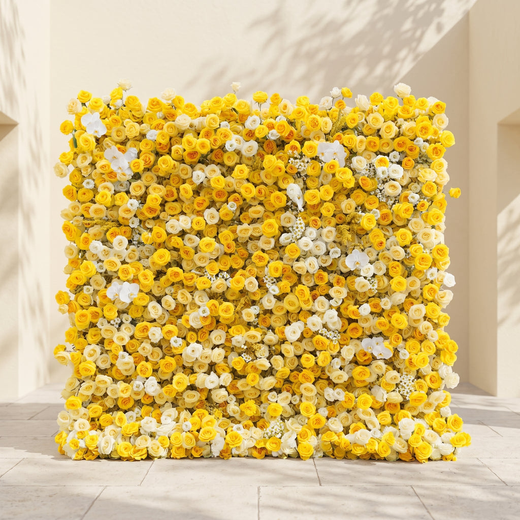 Zorova: Luxury 5D Lemon Yellow & White Silk Floral Wall Backdrop for Vibrant Summer Events Free Shipping