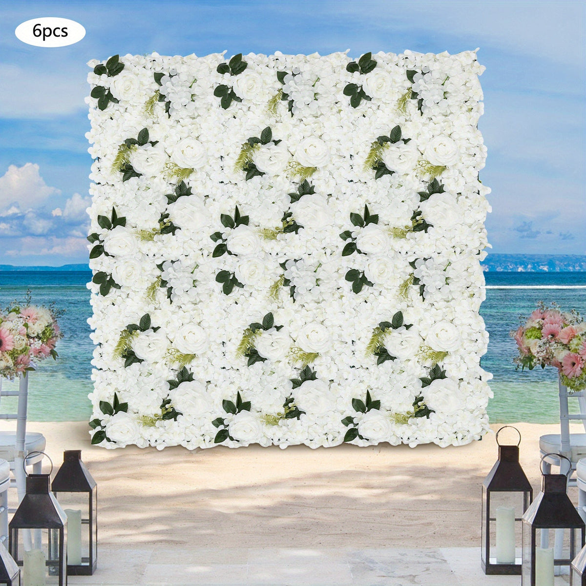 6pcs Artificial Flower Wall Pane Rose Wedding Backdrop Decor White