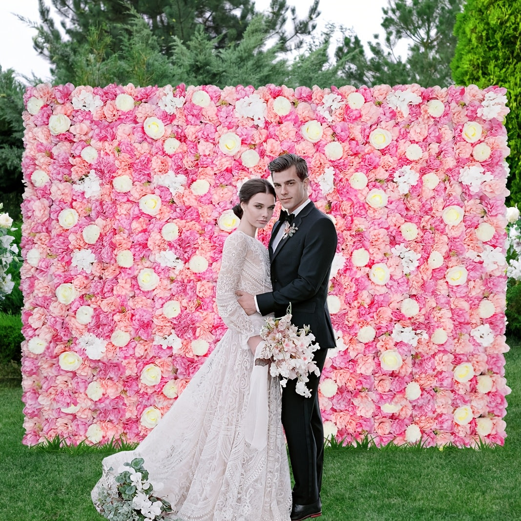 24pcs Flower Wall Panels 15 X 15 Inch 3D Rose Floral Decorative Faux Flower Wall Background for Wedding Home Decoration Background Shop Party Photo Arrangement