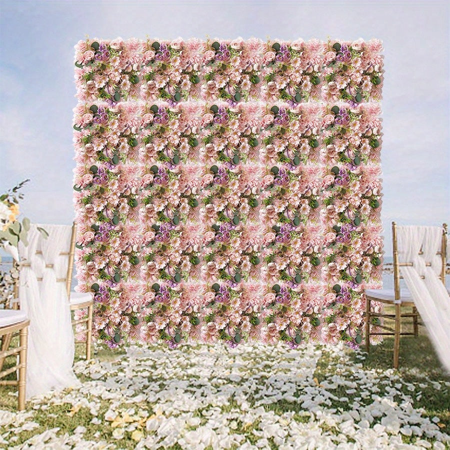 2pcs Flower Wall Panel Floral Backdrop, Flower Wall Decor, 13.8" X 13.8" Rose Wall, Artificial Flower Wall Backdrop Faux Flower Panel for Wedding, Party, Home