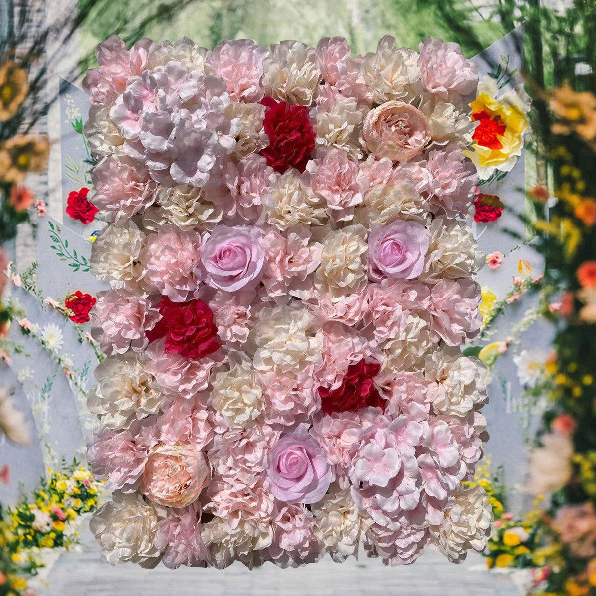 Artificial Flower Wall Panel, Faux Greenery Backdrop for Wedding Party Home Decor, Realistic Fake Plant Wall, Easy to Install And Maintain, Flower Wall, Decoration, Used in Wedding Sites, Photography Buildings, Clothing Stores, Home Walls, Hotels