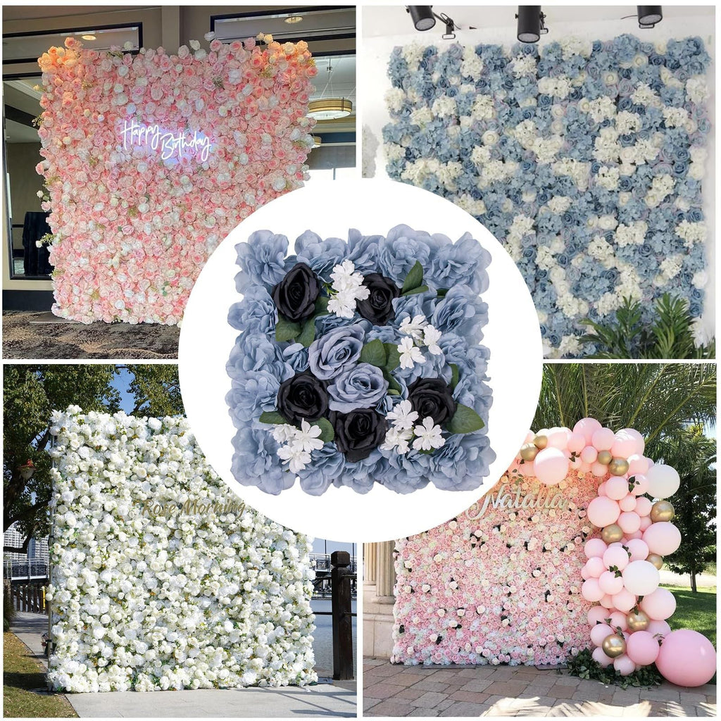 12-Pack 15x15 Inch Artificial Rose Flowers Panel | Wall Panels for Wedding, Photography, Party & Event Decorations, Made of Plastic by TROPOW
