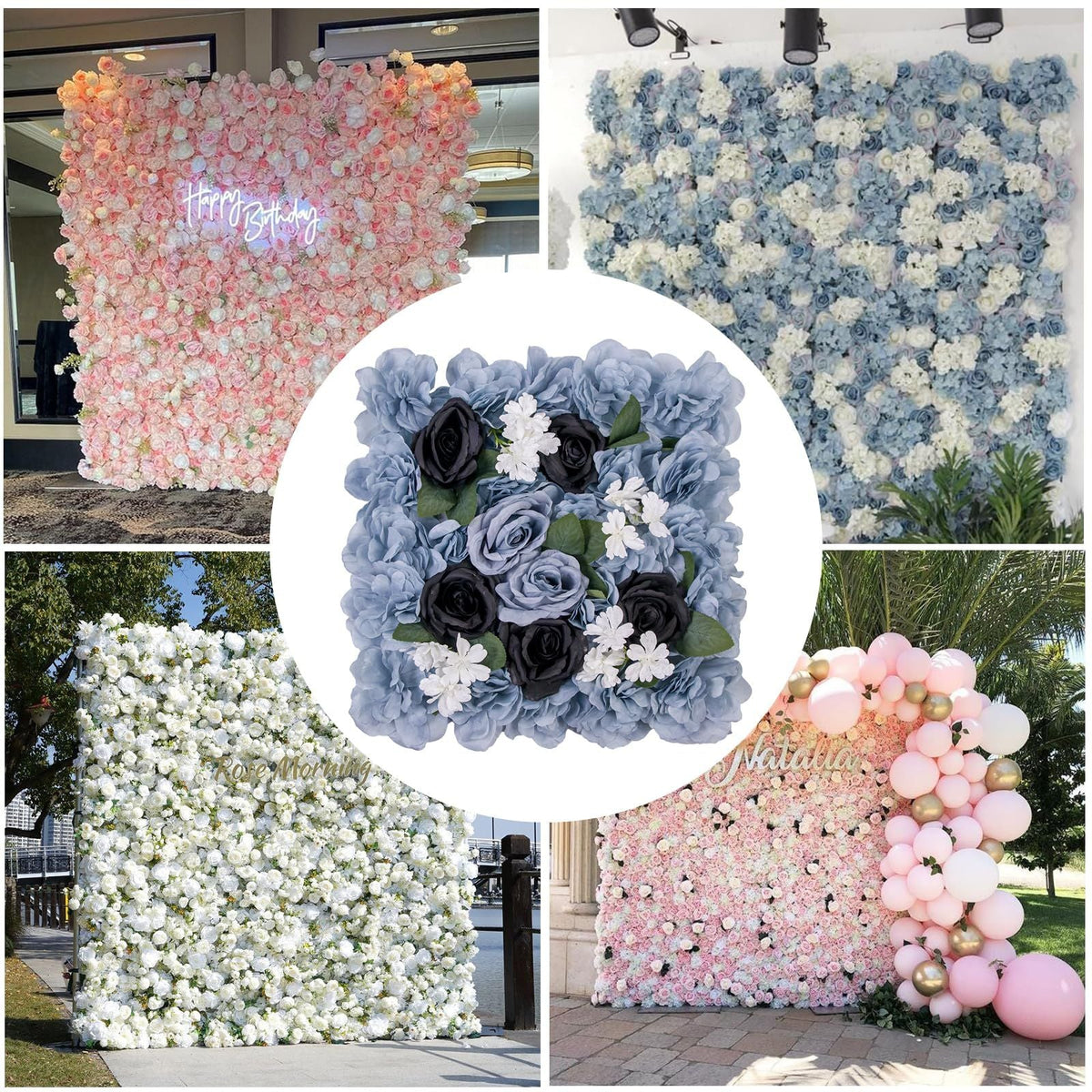 12-Pack 15x15 Inch Artificial Rose Flowers Panel | Wall Panels for Wedding, Photography, Party & Event Decorations, Made of Plastic by TROPOW