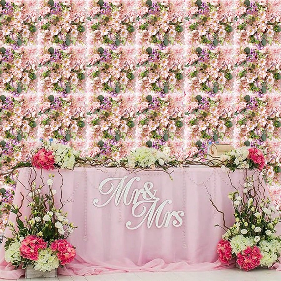 2pcs Flower Wall Panel Floral Backdrop, Flower Wall Decor, 13.8" X 13.8" Rose Wall, Artificial Flower Wall Backdrop Faux Flower Panel for Wedding, Party, Home