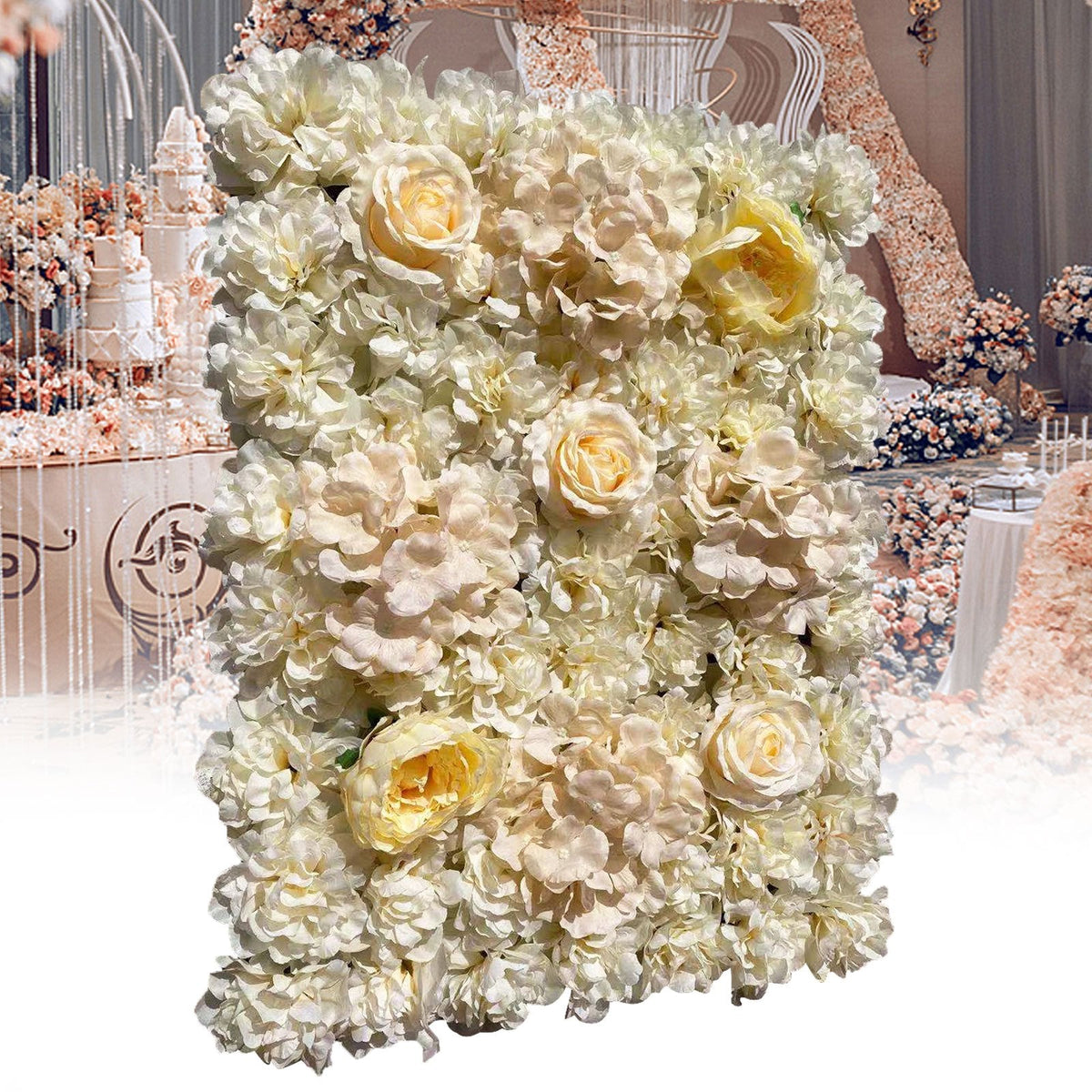 6pcs Plant Wall (15.75*23.62inch) Light Yellow Dahlia + Hydrangea Peony Rose Flower Wall High-Quality Decoration Suitable for Weddings Birthdays Dinner Parties Bridal Showers People Showers Wall Decorations Stores Restaurants Offices Parties