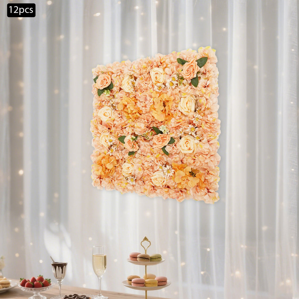 12pcs Artificial Flower Wall Panels Fake Flower Grid Panel Flower Wall Decor Floral Backdrop Hanging Flower Panels for Wedding, Party, Home, Photography