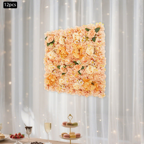 12pcs Artificial Flower Wall Panels Fake Flower Grid Panel Flower Wall Decor Floral Backdrop Hanging Flower Panels for Wedding, Party, Home, Photography