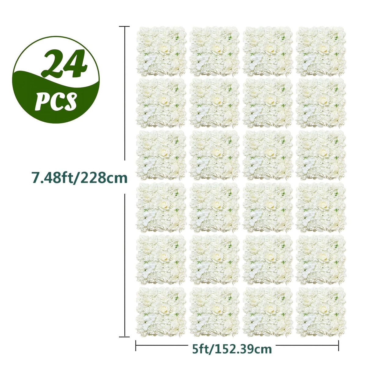 24pcs 5ft*7.48ft Artificial Floral Panels Wall Decor Easy to Assemble Reusable Suitable for Weddings Party Home Decorations