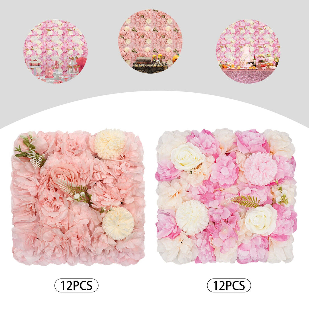 Set of 12 Floral Wall Panels, 15X15 Inch Rose Decor, Artificial Flower Backdrop for Weddings, Parties, And Home Decoration