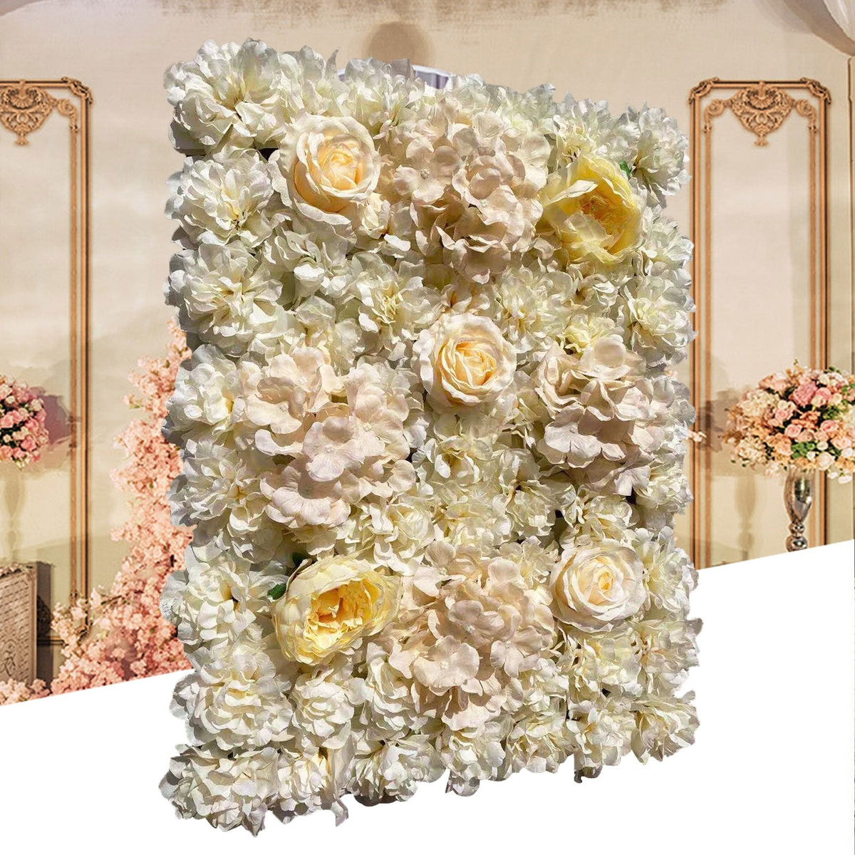 6pcs Plant Wall (15.75*23.62inch) Light Yellow Dahlia + Hydrangea Peony Rose Flower Wall High-Quality Decoration Suitable for Weddings Birthdays Dinner Parties Bridal Showers People Showers Wall Decorations Stores Restaurants Offices Parties