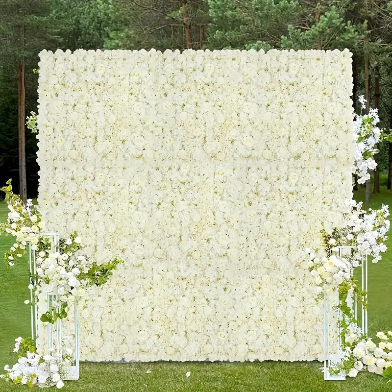 Photography Backdrop 15 X 15 Inch White Flower Wall Panel Background, 3D Simulation Embroidered Ball Flower Wall Pad, Flower Background for Birthday Parties, Weddings, Bride's Gifts, Anniversary Ceremony Decoration (12pcs)