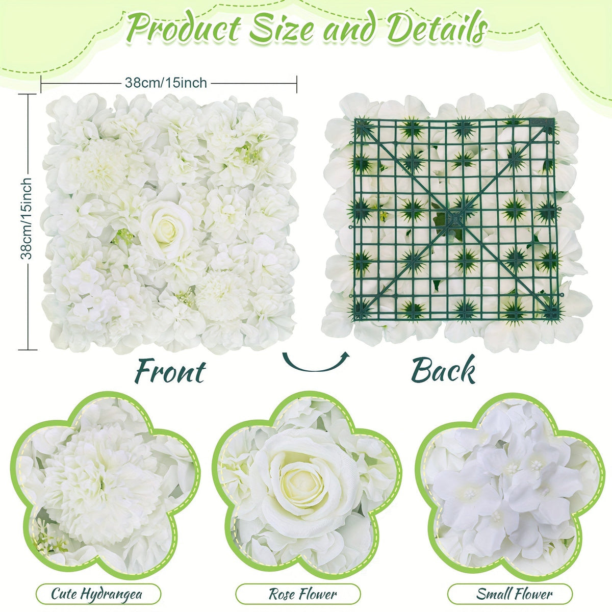Photography Backdrop 15 X 15 Inch White Flower Wall Panel Background, 3D Simulation Embroidered Ball Flower Wall Pad, Flower Background for Birthday Parties, Weddings, Bride's Gifts, Anniversary Ceremony Decoration (12pcs)