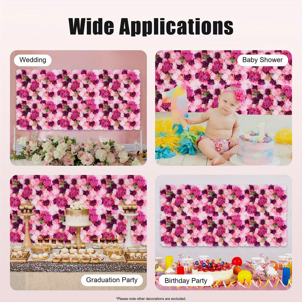 Artificial Flower Wall Decor Set, Pink Purple Dahlia Hydrangea Eucalyptus Flowers for Indoor Outdoor Home Wedding Party Decor, 23.62x15.75inch Each Panel